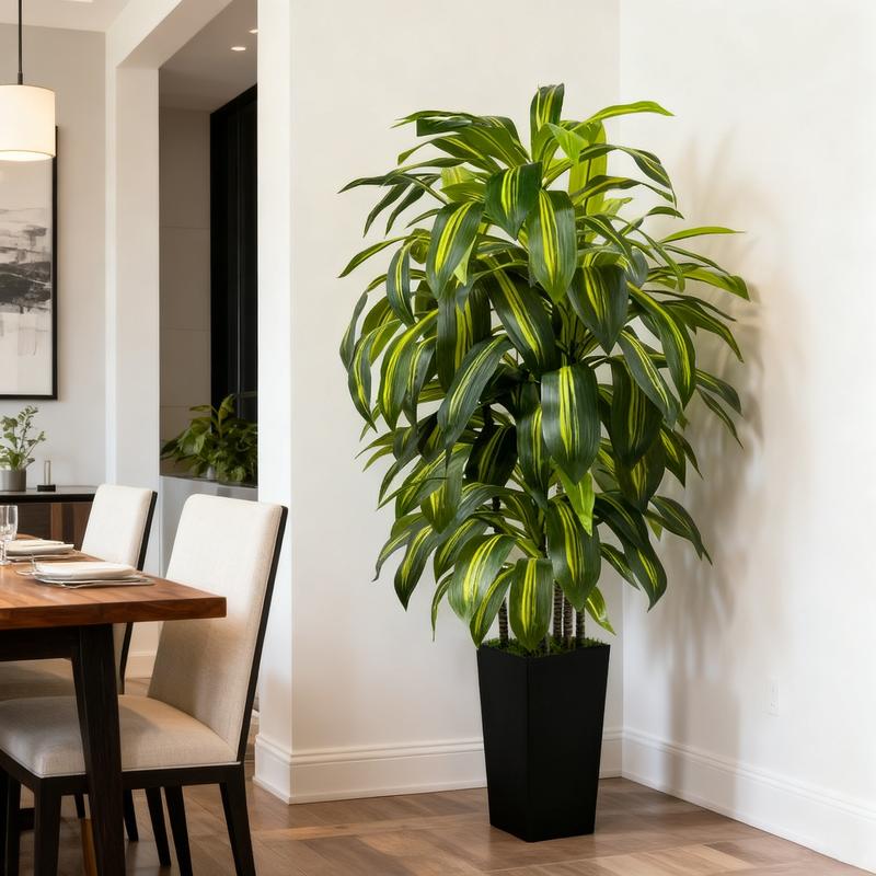 5FT 6FT Artificial Dracaena Tree – Tall Fake Indoor Floor Plant with Black or White Planter – Large Faux House Plants for Living Room Bedroom Office Home Decor, Gift Idea for Housewarming & Home Decorations