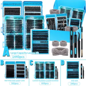 ADORANCE DIY Eyelash Extension Set Individual Lash Clusters D Curl Set With Lash bond & seal Remover Tweezers Brush And Headband and Wristband Suitable For Daily Commute Or Festive Celebrations, Easy DIY Lash At Home Eyelash Bond Glue