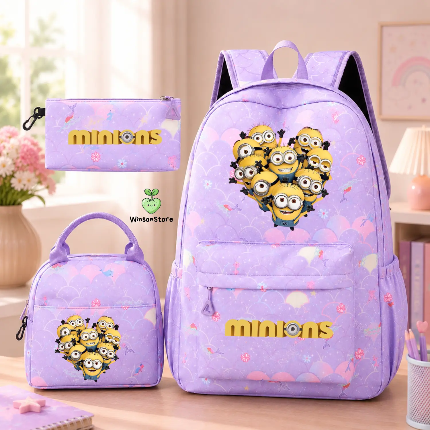 Minions 3PCS Backpack Set for Kids – School Bag, Lunch Bag & Pencil Case