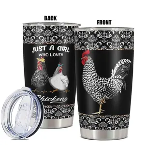 20oz Tumbler, 1 Count Chicken Pattern Stainless Steel Cup, Insulated and Durable Cup, Insulated Cups, Chicken Themed Drinkware for Home Office, Flasks, Quencher Tumbler, Insulated Travel Drinkware