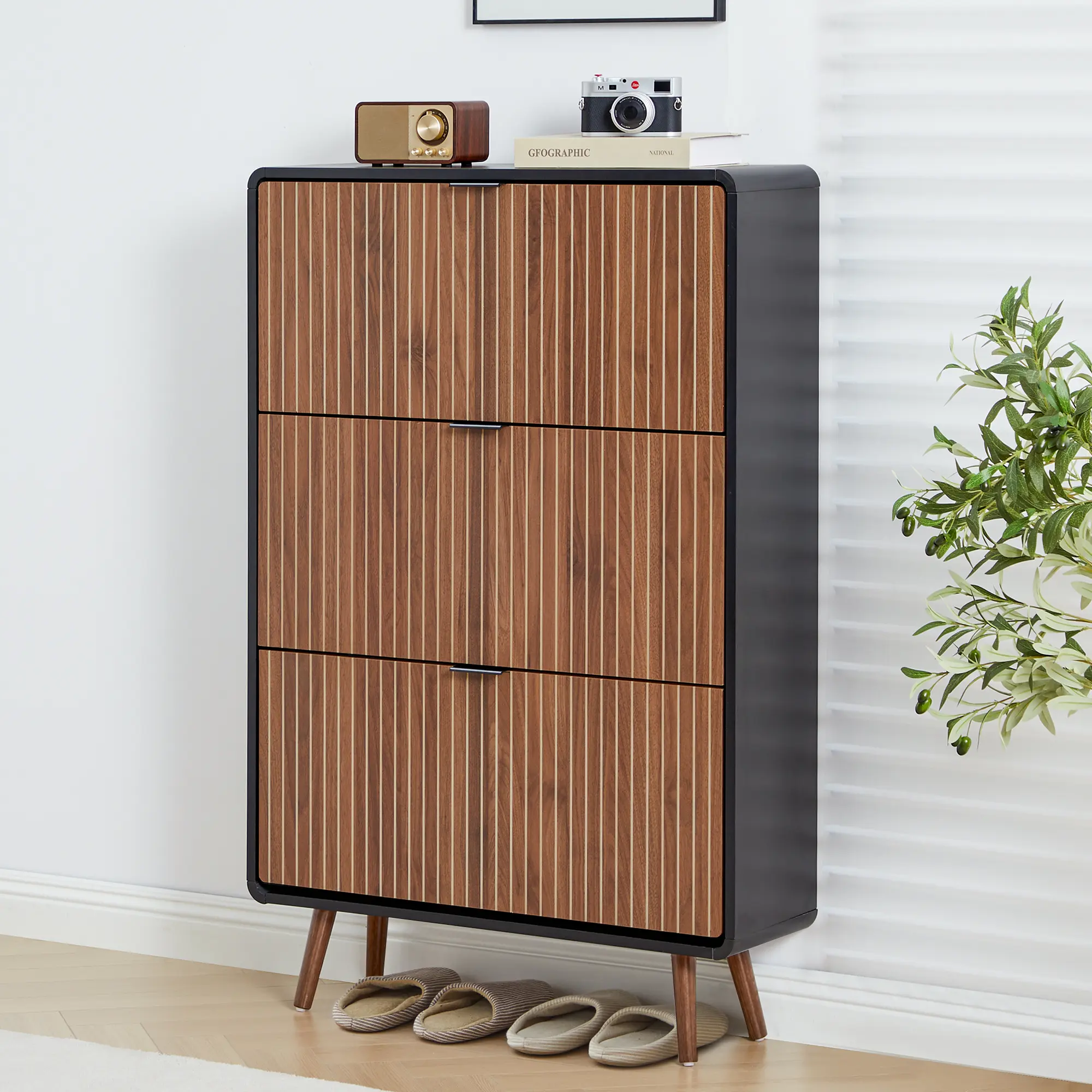 Walnut With Black 3 Drawers