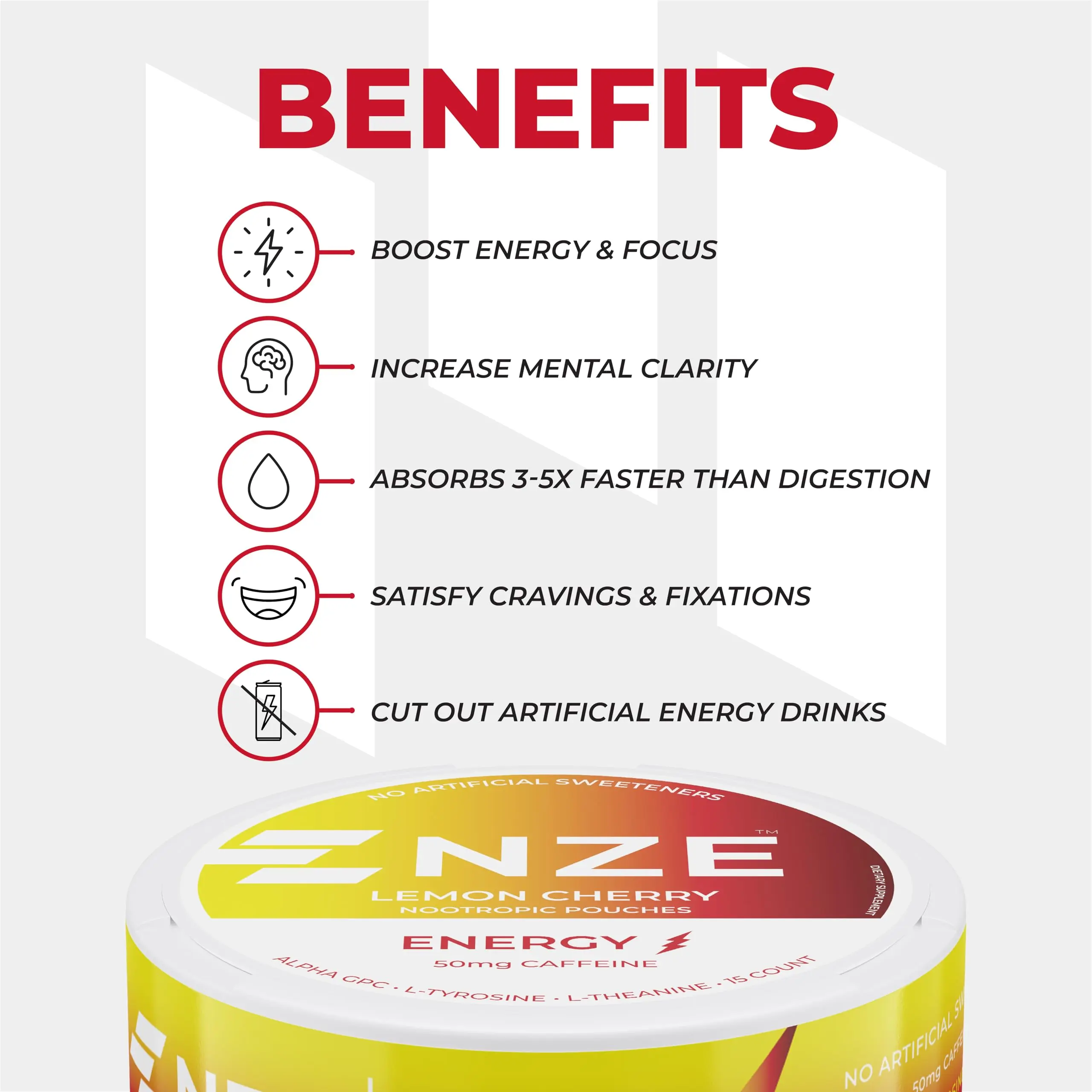 NZE Caffeine Nootropic Pouches (Lemon Cherry) - Energy Pouches