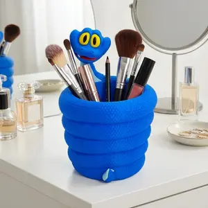 Cute 3D Printed Snake Bucket, Popcorn Snacks Makeup Brushes Desktop Storage, Crazy Animal Movie Night Decorative Organizer Box