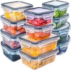 24pcs Food Storage Container, Fresh-Keeping Boxes, Easy-to-Secure Lids (12 Lids + 12 Containers)- Airtight Plastic Containers, Suitable For Pantry, Travel, Outdoor Picnics, Kitchen Organization, Comes With Labels And Marker