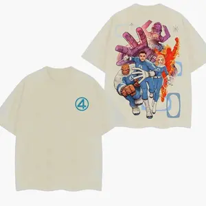 Fantastic 4 v2 MCU Comic Double Printed Oversize Lightweight Acid Washed Tee TV Series Graphic Top Cotton Streetwear T-Shirt boys merch Men's Regular Fit Floral Print Tee washed  streetwear