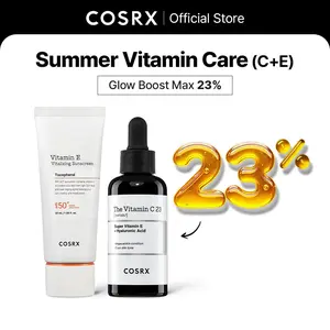 COSRX Vitamin C & E Skincare Set, Glow Boost Serum & Mild Sunscreen with SPF 50+ for Oily, Combination Skin