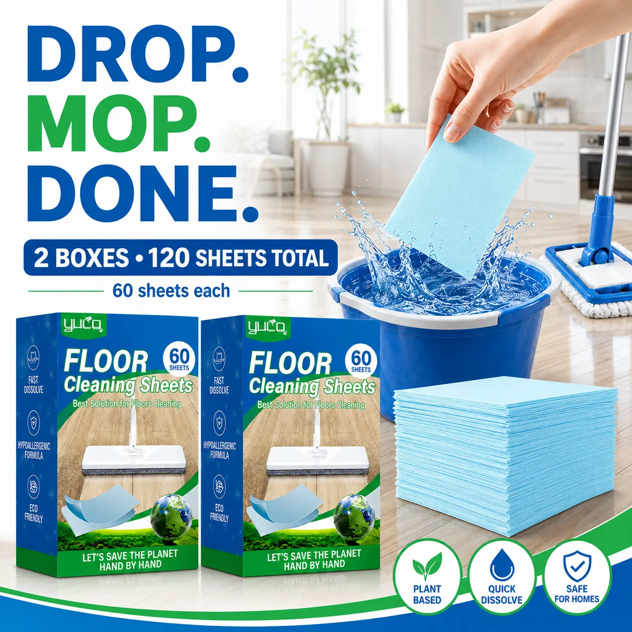 120 PCS Household Floor Cleaner Tablets in a Box, Antibacterial, Deodorizing, Jasmine-Scented All-Purpose Cleaner for Hardwood, Laminate, Tile Surfaces