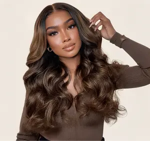 Balayage Highlight Body Wave 9x6 Tpart Lace Wear Go Glueless Wig Human Hair Wig Pre Bleached 250% Density