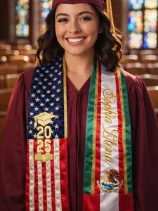 Graduation Stole Personalized Dual Flag, Custom Senior Sash with Name School Year, Cultural Class of Stole Gift for Ceremony