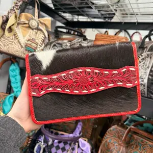 Genuine cowhide & leather clutch/wallet- Red