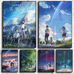 1 Pc Unframed Wall Arts Pop Anime Poster Set Weathering With You Your Name She And Her Cat Retro Japanese Style Wall Decor For Home ﻿