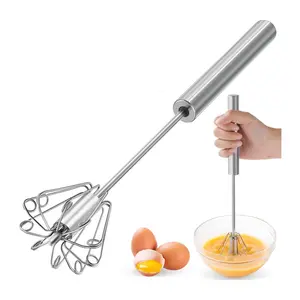 Push Whisk Stainless Steel Semi-Automatic Egg Beater – Hand Press Rotary Egg Mixer for Eggs, Cream & Batter, Easy Spin Kitchen Whisk Tool (12 Inch)