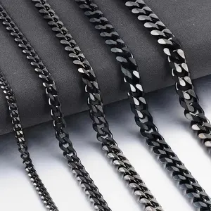 3mm/5mm Mens Black Cuban Chain Necklace Stainless Steel Link Chain 18"-24"