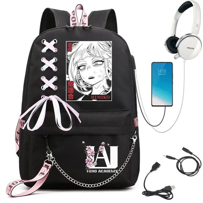 My Hero Academia Anime Print Student Backpack with Webbing Straps Girls School Bag Lightweight Casual Daypack
