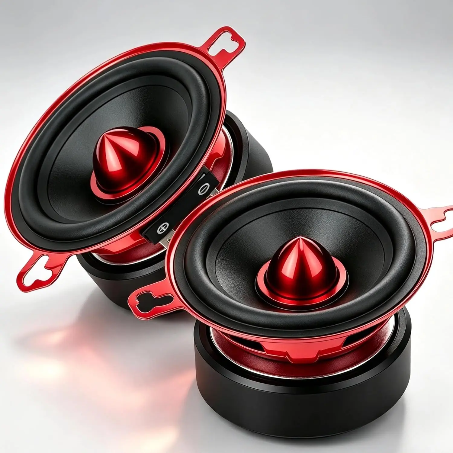 3.5 Inch Car Speakers 600W Woofer Red Aluminum Bullet 4 Ohm Midrange Audio | Full Range Door Speakers with Deep Bass, Clear Midrange and Stereo Sound for Cars Trucks SUVs Home Audio DIY Projects, 2 Pack