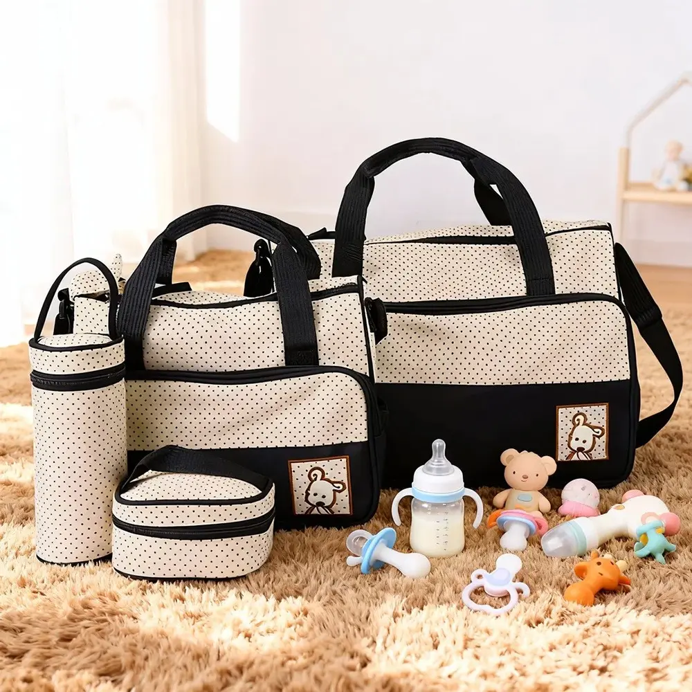5-Piece Large Capacity Multifunctional Mom Bag Set, Hospital Mom Bag, Lightweight Mommy Bag, Mummy Bag, Crossbody and Shoulder Bag, Portable Diaper Bag with Baby Crib and Bottle Storage