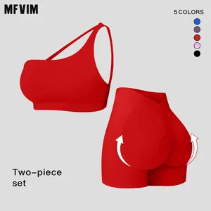 MFVIM Women’s Seamless Yoga Set – One-Shoulder Quick-Dry Compression Activewear for Outdoor Casual Running and Fitness