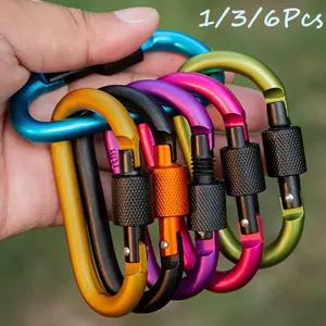 D-Shape Spring Carabiners with Screw Gate, Aluminum Alloy Clips, Ideal for Climbing & Camping, 42x80mm Travel Accessory, Outdoor Enthusiasts