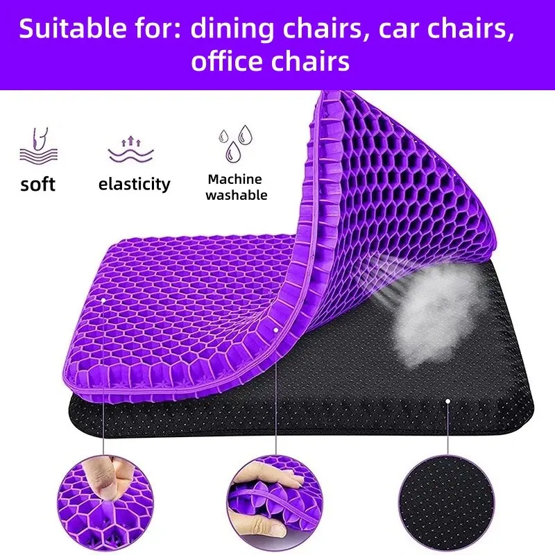 Gel Seat Cushion, Cooling Gel Pad (extra Large Thick), Breathable Honeycomb Design, Soft, Elasticity, Machine Washable, Pressure Point Absorption, Office Chair, Home Chairs, Car Seats, Wheelchair, Pressure Point Relief, Support, Extra Large Size