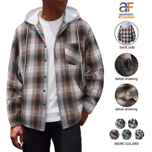 Men's Plaid Hooded Shirt Jacket Casual Button Down Long Sleeve Shacket