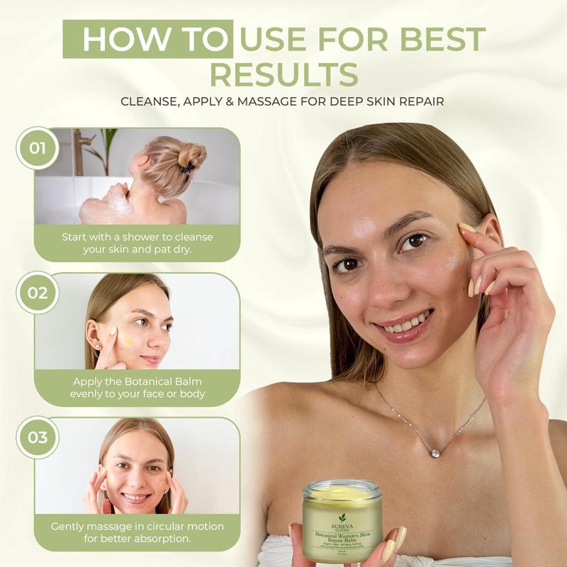 Aureva Elixirs Botanical Women's Skin Repair Balm 97% Problem Solving Formula with Ginseng Oil & Manuka Honey Soothes Redness Dryness Eczema Itchy Skin 2 Oz Unscented Argan Daily Radiance Body Care Moisturizer - Gentle