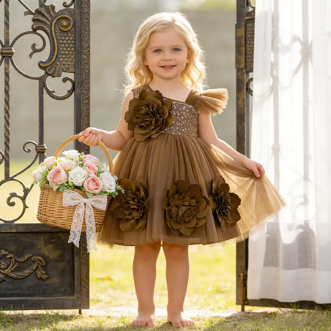 3099 Girls new style princess dress 3D flower tutu skirt birthday party performance host children's dress
