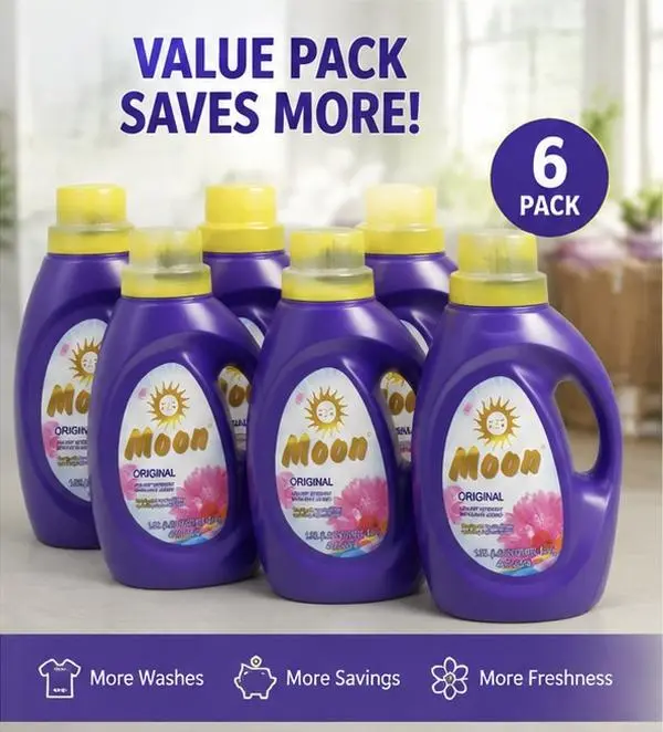6 Pack Moon Original Liquid Laundry Detergent 1.36L Long Lasting Floral Scent Deep Stain Removal Concentrated Washing Detergent For Daily Clothes Household Laundry Cleaning Supplies
