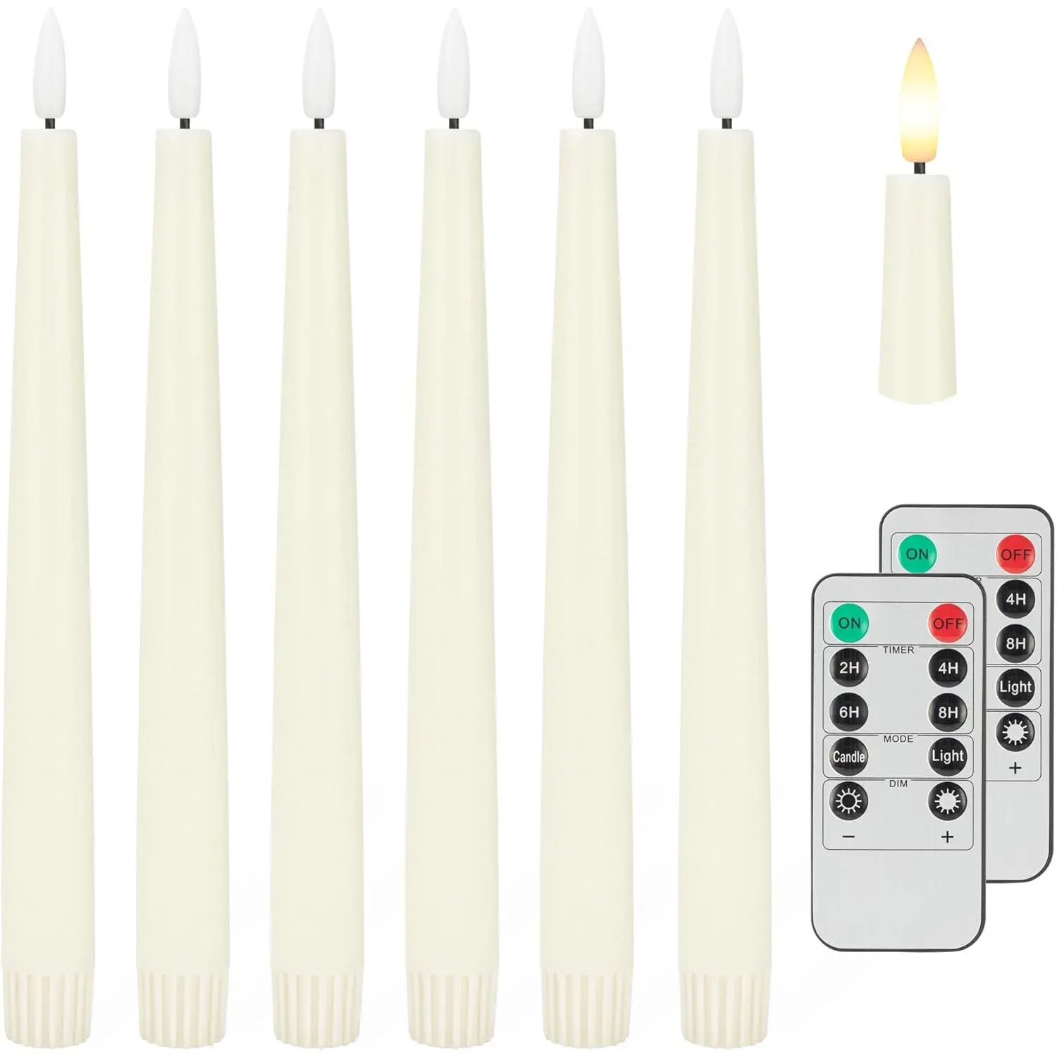 Flameless Taper Candles with 3D Wick, 9.6" Real Wax LED Candles with 2 Remote and Timer, 6 Pack Flickering Candlesticks  Operated, Classic Tall Taper Candles for Home, Wedding, Party,