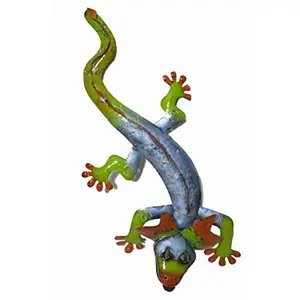 WorldBazzar 31" LG Beautiful Unique Hand Crafted Metal Frilled Lizard Iguana Dragon Bearded Komodo Gecko Tropical Island Wall Art
