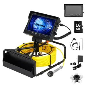 GARVEE Sewer Inspection Camera with 100FT cable, available with 9" or 4.3" LCD screen, waterproof IP68 borescope, adjustable LED lights, audio/DVR recording, high capacity battery, 16GB card included