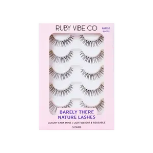 RUBY VIBE CO Angel Soft BA001 Natural Eyelashes - 5 Pairs Wispy Clear Band Strip Lashes, Lightweight Everyday Lashes, Vegan Synthetic Fibers
