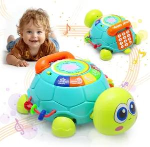 Baby Toys 6 to 12 Months,Infant Musical Turtle Crawling Toy with Phone Hand Drum, Baby Toy 7 8 9 10 18 Months 1-2 Year Old Girl Boy Gift