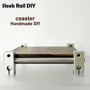 Sleek Rail DIY Kit: 2-in-1 Industrial Walnut Coaster & Display Stand, Easy Assembly Aluminum Rail Decor Kit