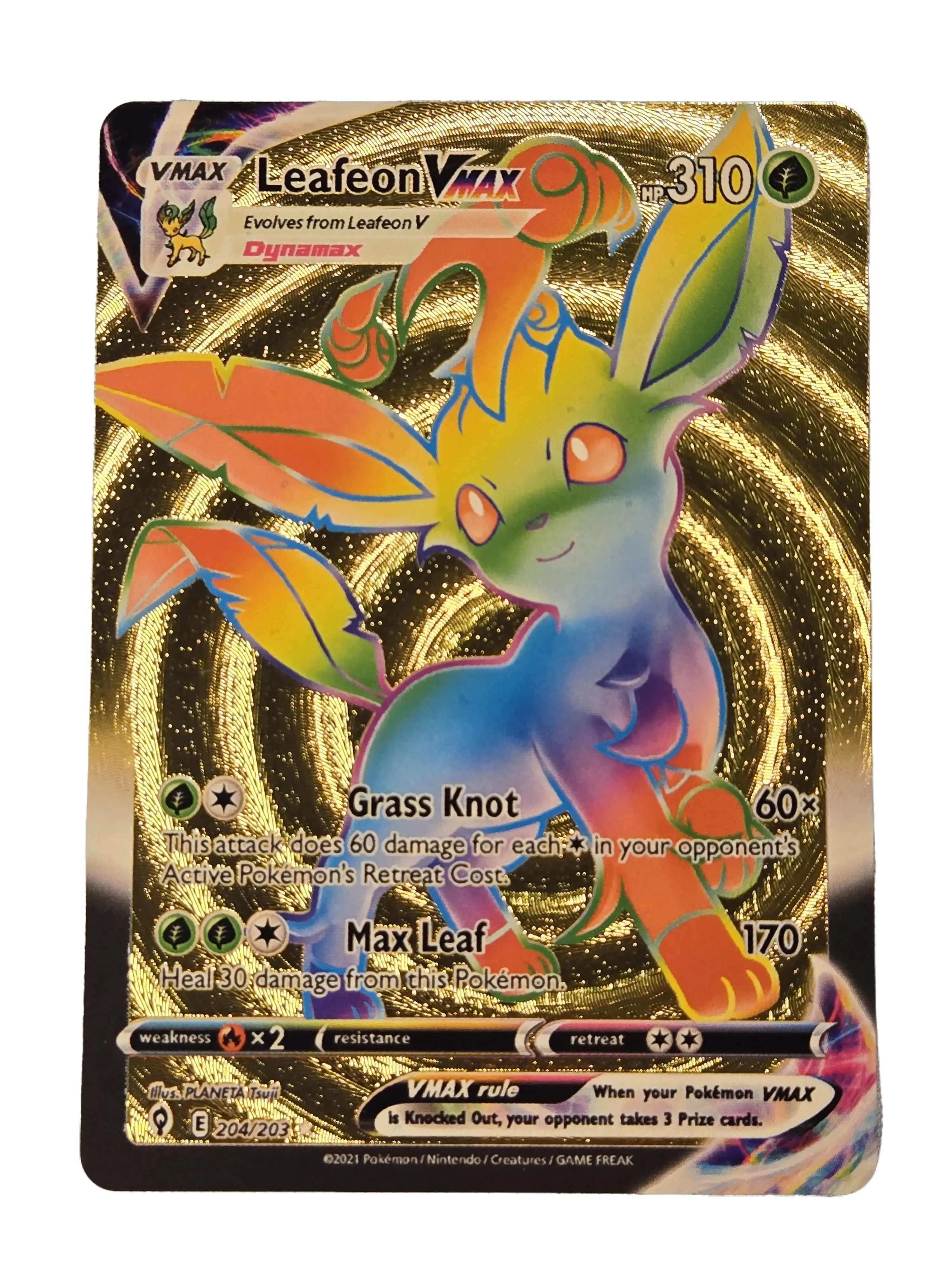 Custom-Made Rainbow Leafeon Gold Foil Fan Art Collectible Trading Card, Non-Sports Display Piece