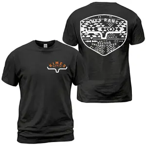Kimes Ranch Aztec Shield Logo T-Shirt, Western Uncomplicated Graphic Tee, Tribal Horn Logo Back Print With Front Chest Kimes Ranch Emblem, Ranch Casual Outfit, Soft Cotton Tee Gift For Men and Women