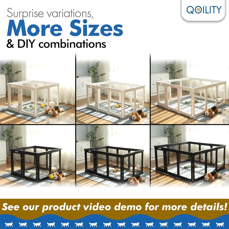 ACYSMART Clear Acrylic Dog Playpen, 8/10/12/Black/White-Panels Pet Fence with Door, Effectively Relieves Indoor Pet Anxiety, 24inch High, Suitable for Puppy and Inoddr Dog, Foldable