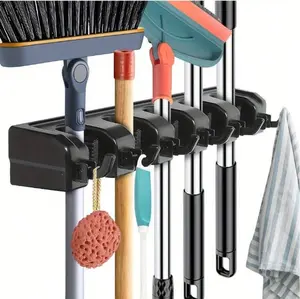 Wall Mount Broom Mop Holder Hanger Garden Tool Organizers Rack Garage Laundry Room Organizations and Storage with Hooks Heavy Duty