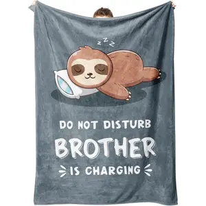 Funny Big Brother Gift, Brother is Charging Sloth Blanket, Birthday Gifts for Brothers Adult, Brother's Gitfs for Christmas Fathers Day, Soft Sloth Throws Blanket for Brothers 60" x 50", Printed on One Side with a Plain White Back, Halloween Thanksgiving
