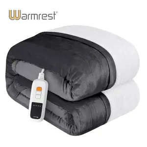 Warmrest Heated Blanket Electric Throw - 50"x60" Heating Blanket Throw 1/2/4/6/8 Hours Auto-off 10 Heat Level Over-heat Protection Flannel Sherpa Heater Blanket ETL Certification