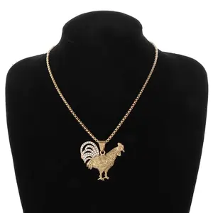 Bling Ice Out Rooster Animal Pendant French Gallic Rooster Necklace Suitable for Men and Women Hip-Hop Rock Trendy Jewelry