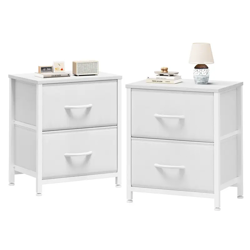 Sweetcrispy Nightstand - Modern Bedside Table with 2 Fabric Drawers, Rectangle Wood Frame End Table for Bedroom, Small Indoor Furniture Cabinet for Small Spaces, Bedroom Dresser
