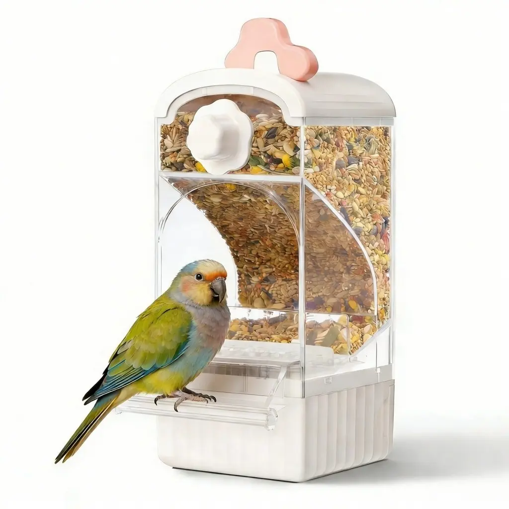 BUCATSTATE Automatic Bird Feeder Station - Large-Capacity Transparent Bird Supplies with Auto Dispense, Husk Filter, Spill-Free Design for Budgies