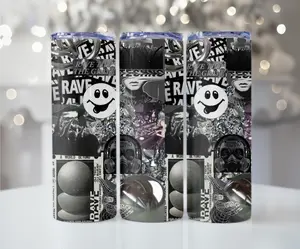 Rave Aesthetic 20oz Tumbler | Techno Cup with Straw | Festival EDM Vibes Cup | Black & White Street Style