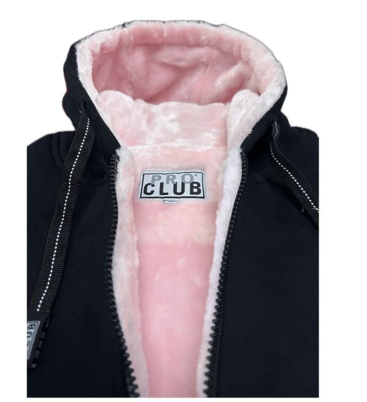 PRO CLUB HEAVYWEIGHT PILE FULL ZIP HOODIE - BLACK/PINK