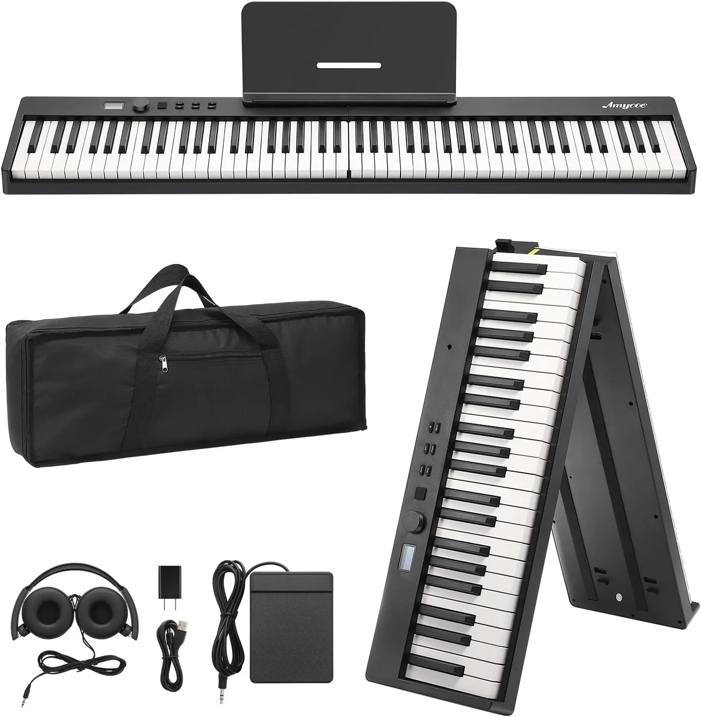 Gaomon 88-Key Foldable Digital Piano - Lightweight Full-Size Portable Keyboard with Graded Hammer Action, Realistic Playing Feel, Power Adapter, Headphones, Carry Bag for Beginners (Toys & Hobbies,Sports & Outdoor Play,Ride-on Toys Category)