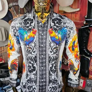 Barabas Men's Shiny Rooster Print Shirt - Vibrant Cock Design, Stylish & Trendy, Perfect for Casual Wear Top