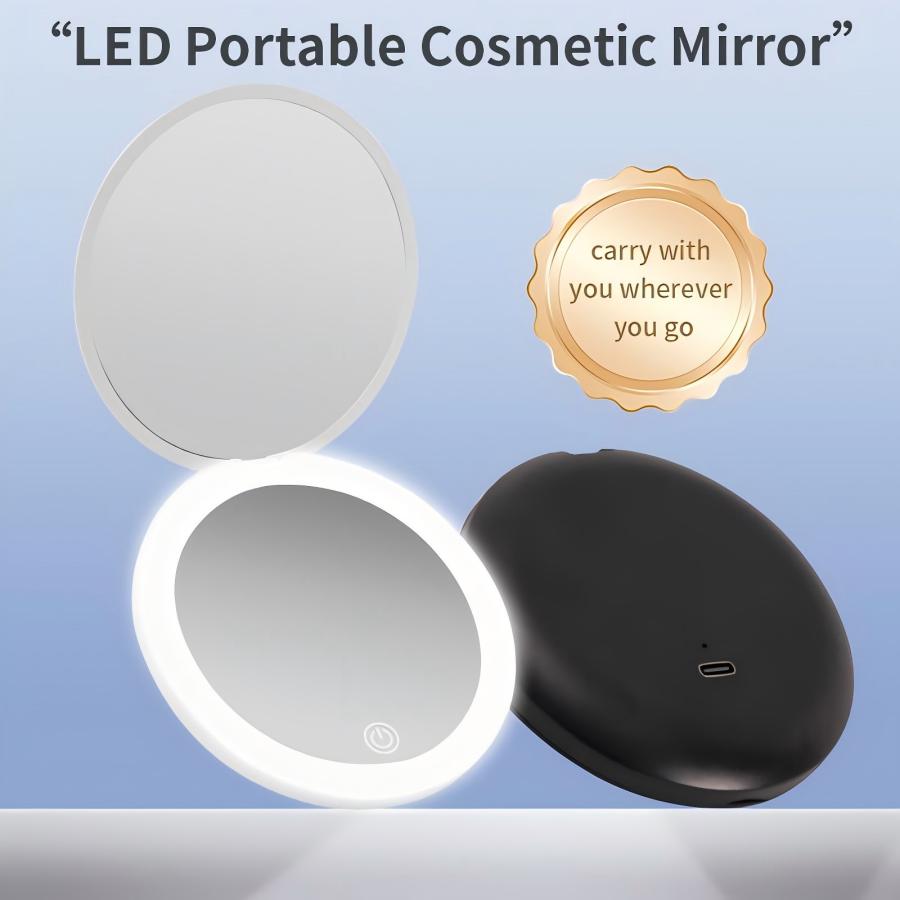 Portable Foldable LED Makeup Mirror, 1 Pack Travel Compact Mirror for Women, Pocket Size Handheld Makeup Tool with Light Portable Foldable LED Makeup Mirror, 1 Pack Travel Compact Mirror for Women, Pocket Size Handheld Makeup Tool with Light