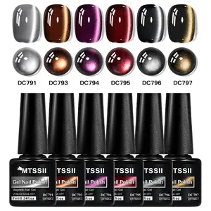 Mtssii 6pcs 7ML Sparkling Glass Bead Cat Magnetic Gel Nail Polish Set, Nail Art Polish, Flash Spar, Semi Permanent Soak off UV Gel Varnish