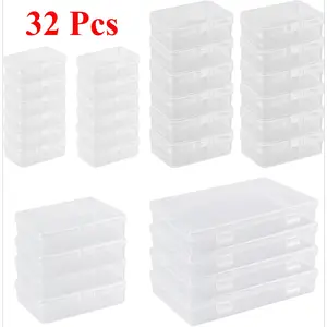 32 Pcs Storage Box with Lid, Small, Storage Container with Lid with 4 Different Sizes, Transparent Plastic Storage Box for Tablets, Jewellery, Crafts