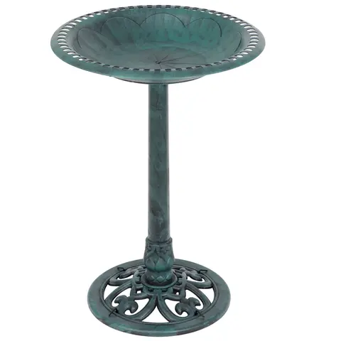 Pet Republic 28-in Vintage Green Frost-Ready Resin Bird Bath - Bowl:20" Dia x 3" Depth,14.5" Dia Gripedge,Ground Stakes Included,Vintage Patina,4.4lbs Stable,0.8gal/3.03L,Durable,Weather Resistant,Lawn Backyard Decor,Bird Supplies,Pet Grooming Accessories